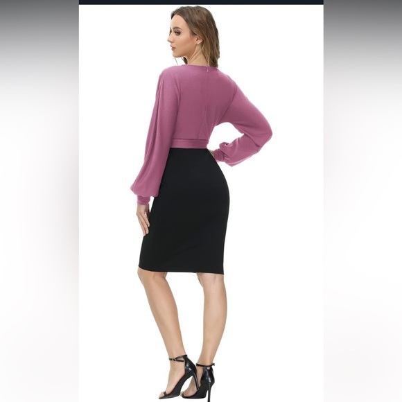 Grace Karin Mauve and Black Long Sleeve Dress - Picture 3 of 8